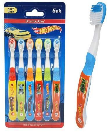 Buddies Hot Wheels Soft Brush Toothbrush - Fun exclusive characters so kids enjoy brushing! (6 Pack)