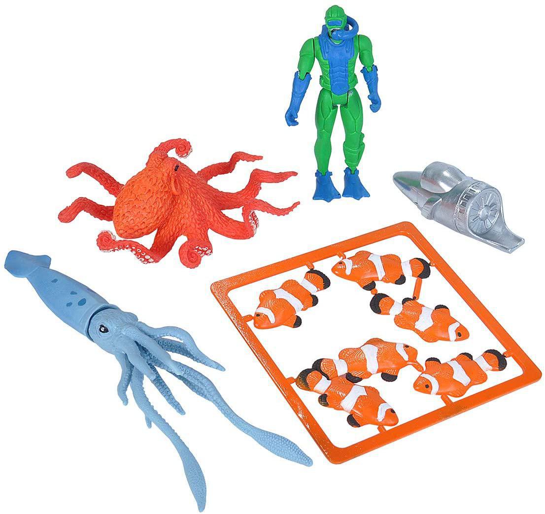 Wild Republic Squid, Octopus, Clownfish, Scuba Diver, Underwater Propulsion Scooter, Gifts for Kids, Adventure Playset 10 Pieces