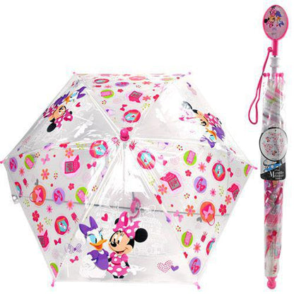 Minnie Mouse Disney Umbrella for Kids, Pink Minnie & Daisy Cartoon Character - Themed Rainwear Gear with Cute Oval Handle
