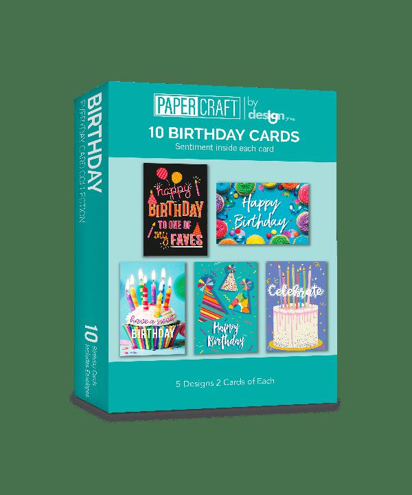 Birthday Card - 10-Pack Birthday Cards Box Set, Happy Birthday Cards - Bright Party Designs Birthday Card Bulk, 5 Design 2 cards Each