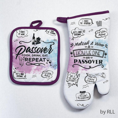 Jewish Pretty Passover Splash Hostess Set - Great gift includes an oven mitt and potholder both