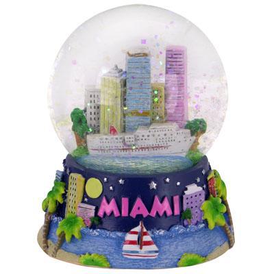 Miami Sunset Florida Color Snow Globe Souvenir Gift 65mm - Feature 3-D images of Miami Sunset Florida landmarks