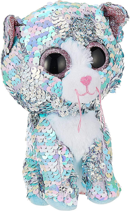 TY Whimsy Blue Cat Flippable, Feature reversible sequins, Change the color of your plush, 6 inches