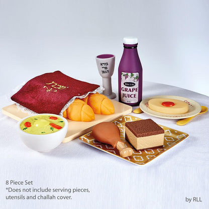 My First Shabbat Jewish Pretend Play Kids Food - Includes Grape Juice, Kiddush Cup, 2 Challahs, Gefilte Fish, Chicken Soup, Kugel and Chicken