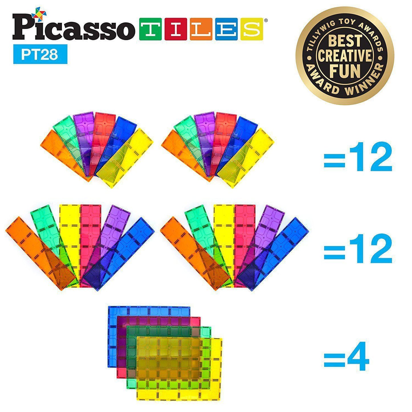 Picasso Tiles 28 Piece Large Building Block Base 28 Pieces Jumbo XL Plate Kit Magnetic Building Blocks Magnet Tiles