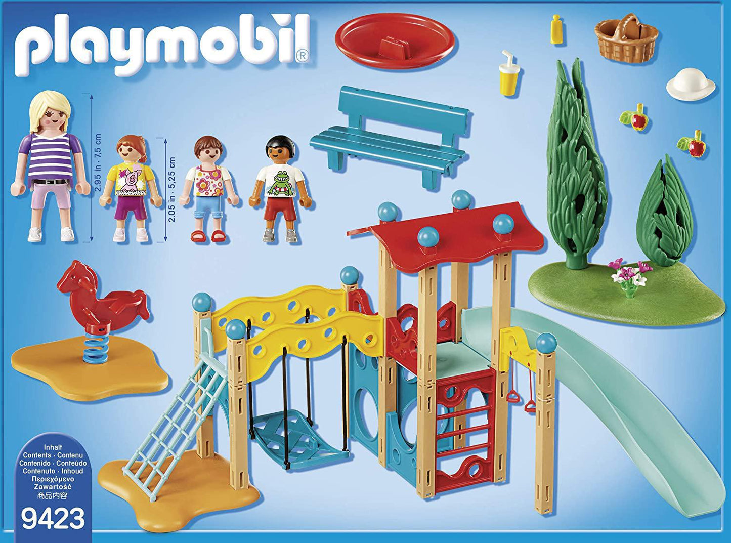 PLAYMOBIL Park Playground - Feature play tower with slide, swing, climbing net, rock wall, and gymnastics rings