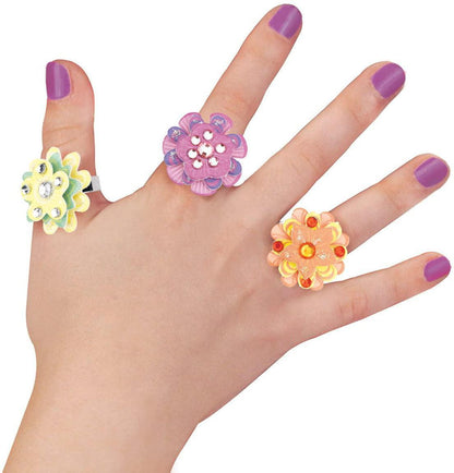 Creativity for Kids Rhinestone Rings Mini Jewelry Making Kit – Makes 6 Flower Rings, Multicolor