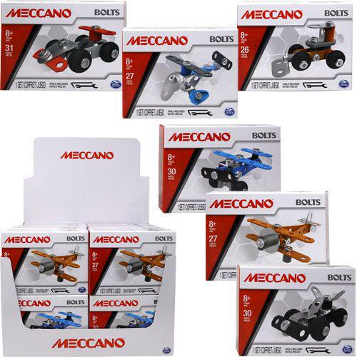 Bolts Meccano Building Creator Playset Feature: Car, Race Car, Helicopter, Plane, Biplane, Bulldozer Assortment Styles