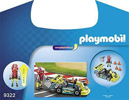PLAYMOBIL Go-Kart Racer Carry Case Building Set, Includes racer, racecar, traffic cones, gas can, and other accessories