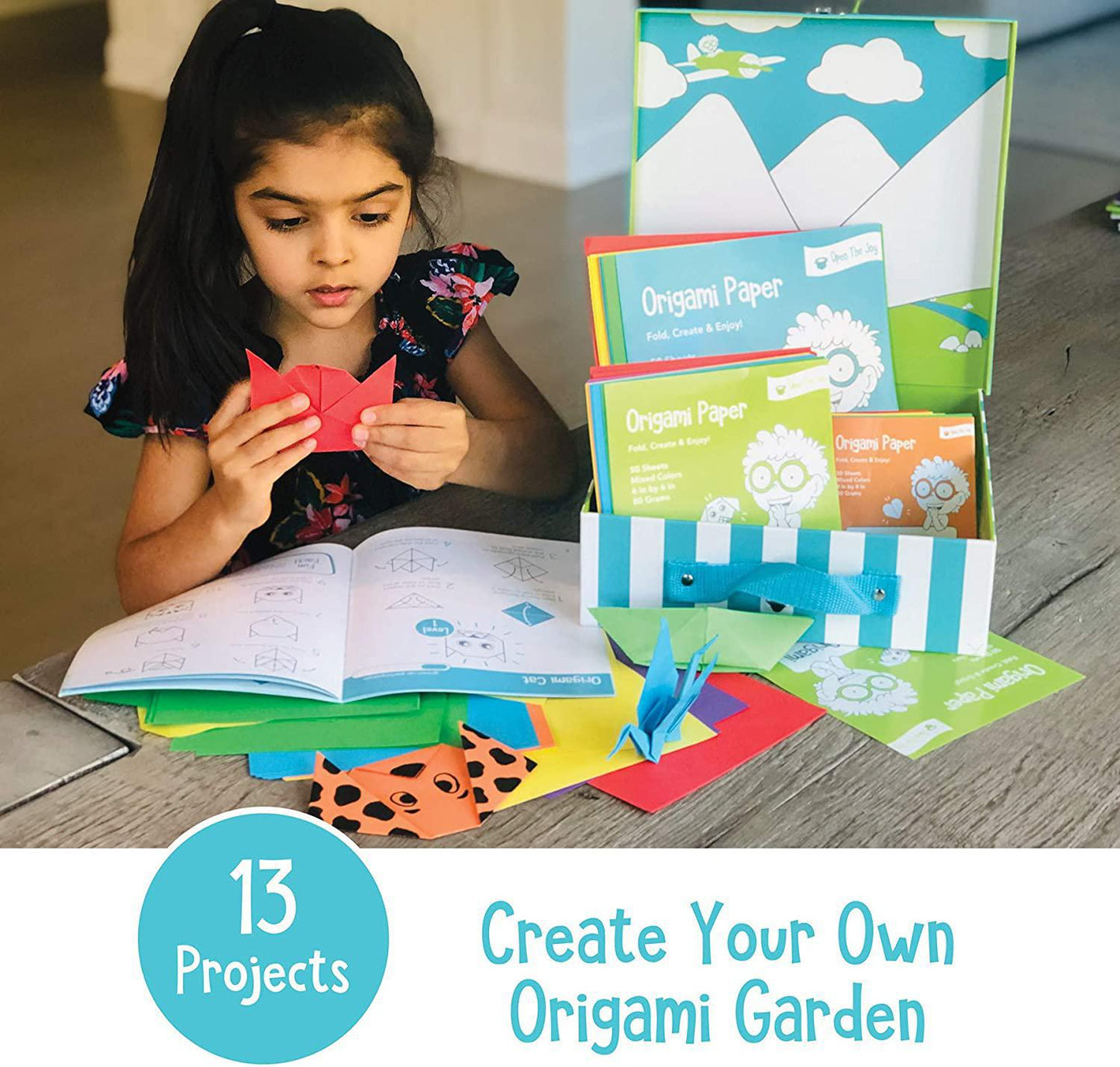 Origami Gift Kit Box | 150 Sheets of Origami Paper & 32 Page Book for Beginners | Premium Multicolor Kids Origami Kit |Origami Paper Pack Activity Kit