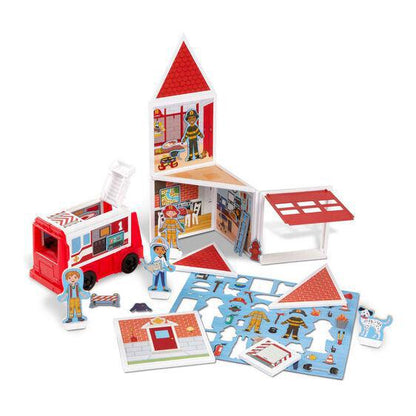 Melissa & Doug Magnetivity Magnetic Tiles Building Play Set – Fire Station with Fire Truck Vehicle (74 Pieces, STEAM Toy)