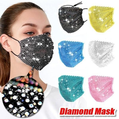 Shiny Rhinestone Mesh Mask Multicolor Crystal Masquerade Face Mask Jewelry for Women (White, Black, Pink, Orange-Red, Lake Blue, Yellow)
