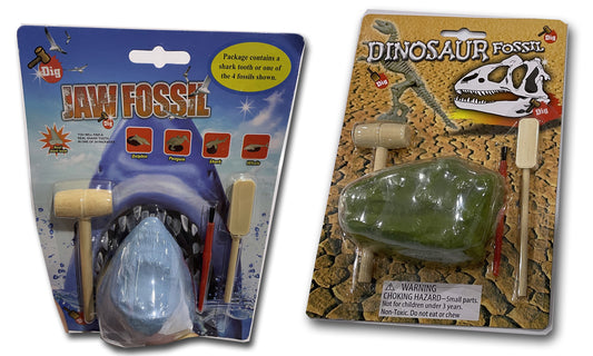 Fossil Dig Up On The Go Set Assorted: Shark Jaw Fossil, Dinosaur Fossil, Included Tool Set 1Pcs