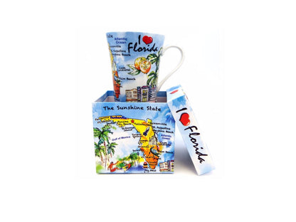 Porcelain Mug in a Gift Box, I Love Florida Map - Miami Souvenirs, Florida Souvenirs, 10 Oz