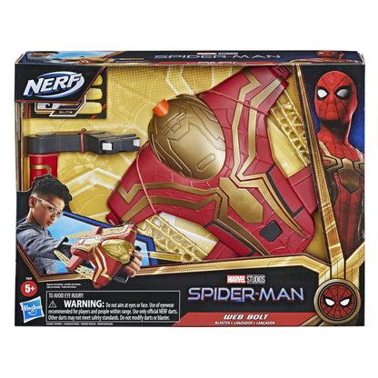 Spider-Man Marvel Web Bolt NERF Blaster Toy for Kids, Movie-Inspired Design, Includes 3 Elite Nerf Darts, for Kids Ages 5 and Up