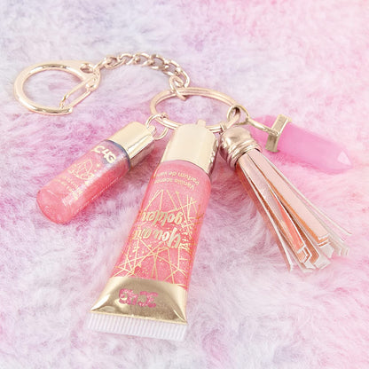 Three Cheers for Girls - Pink and Gold Keychain Lip Gloss - Lip Gloss Keychain for Girls with Two Pink Tinted, Vanilla Flavored Glosses