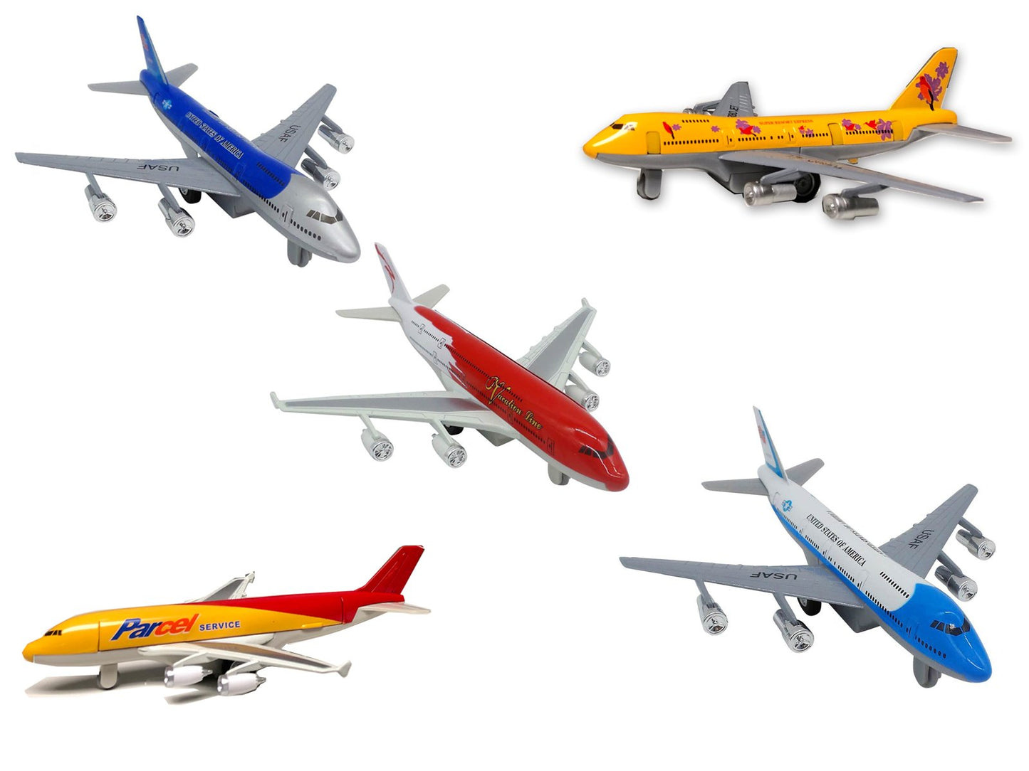 Die Cast Metal Passenger or Cargo Jumbo Jet - Pullback Airplanes Toys - Opening Doors Collection Planes , Assorted Colors 1Pcs