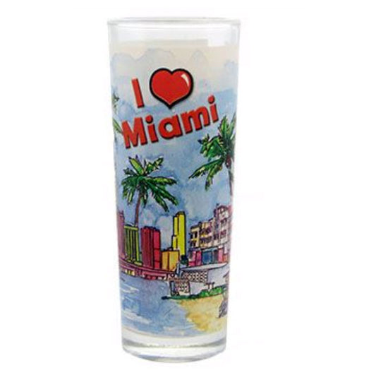 I Love Miami Watercolor Glass Shooter - Print Colorful Miami Souvenir Shot Glass