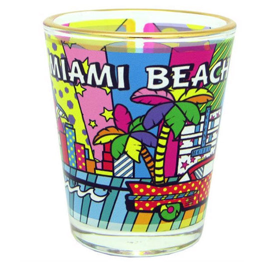 Miami skyline with Bridge Colorful Souvenir Shot Glass