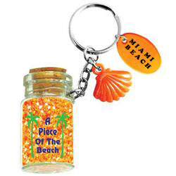 Miami Beach Dangling Sand Filled Jar with Keychain Neon Shells - Travel Souvenir Gift, Random Color Pick(1Pcs)